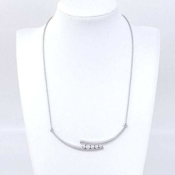 Vintage Ross Simons Sterling Silver 925 Cubic Zirconia Curved Bar Necklace 17" - Picture 1 of 5